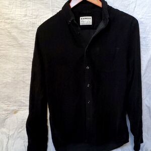 Express Men's Corduroy Black Button Down Shirt